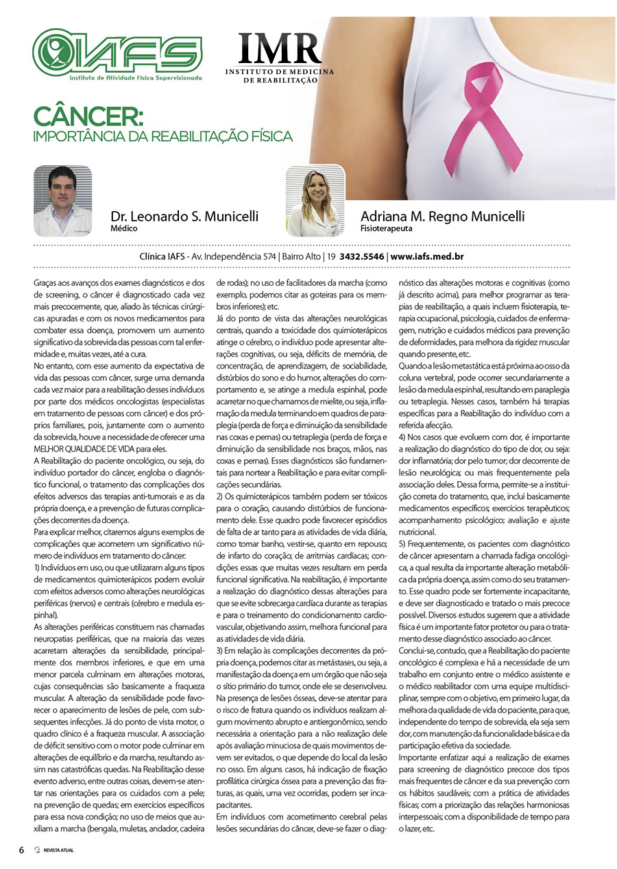 Câncer: Importância da Reabilitação Física - Revista Atual 2012